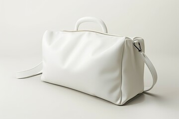 luxury white leather cosmetics bag isolated on white background 