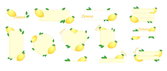  Set of 12 cute frames with lemons. Flat illustration of fruits and berries.