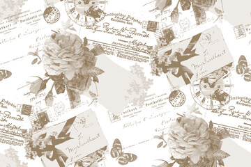 Seamless pattern. Letters and roses. Vintage style.