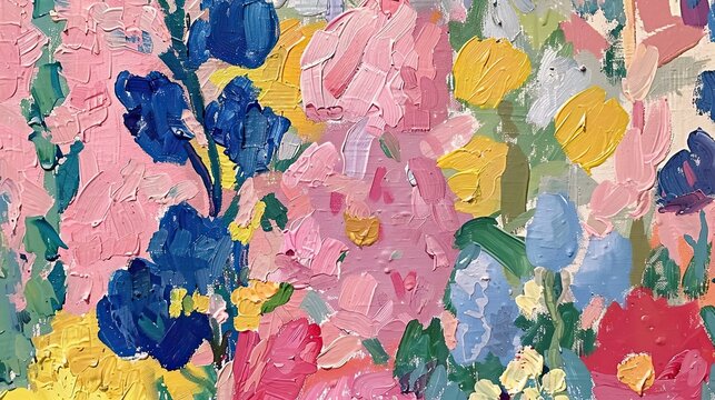 a painting of a flower garden, closeup, impressionist, pink © paisorn