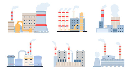 Flat factories vector set of industry design, industrial