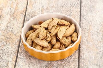 Shelled dry almond nut heap