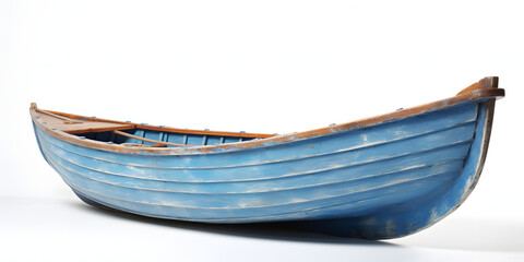 Blue Painted Wooden Boat Isolated on Transparent Background