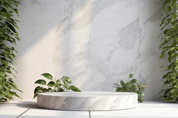 display podium marble and leaves AI Generated Image
