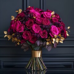 Large bouquet of dark pink roses generative ai