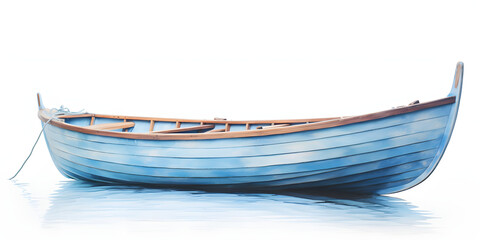 Blue Painted Wooden Boat Isolated on Transparent Background