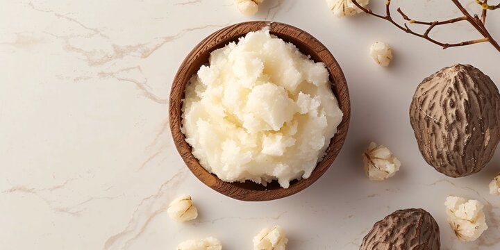 White background with shea butter.