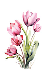 Fototapeta premium Bouquet of Pink Tulips Watercolor Illustration