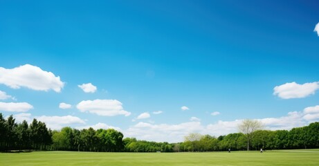 Vibrant spring landscape with groomed lawn and trees