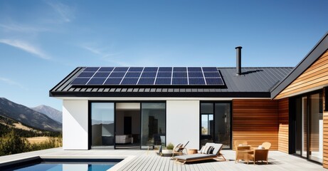 Modern home with solar panels for sustainability - obrazy, fototapety, plakaty