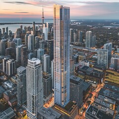 Obraz premium City Skyline Aerial View. Skyscrapers in the city. Business Hub in the city. 
