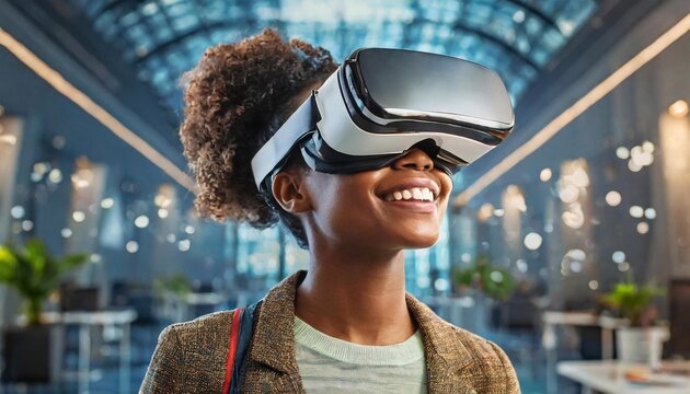 woman using virtual reality headset