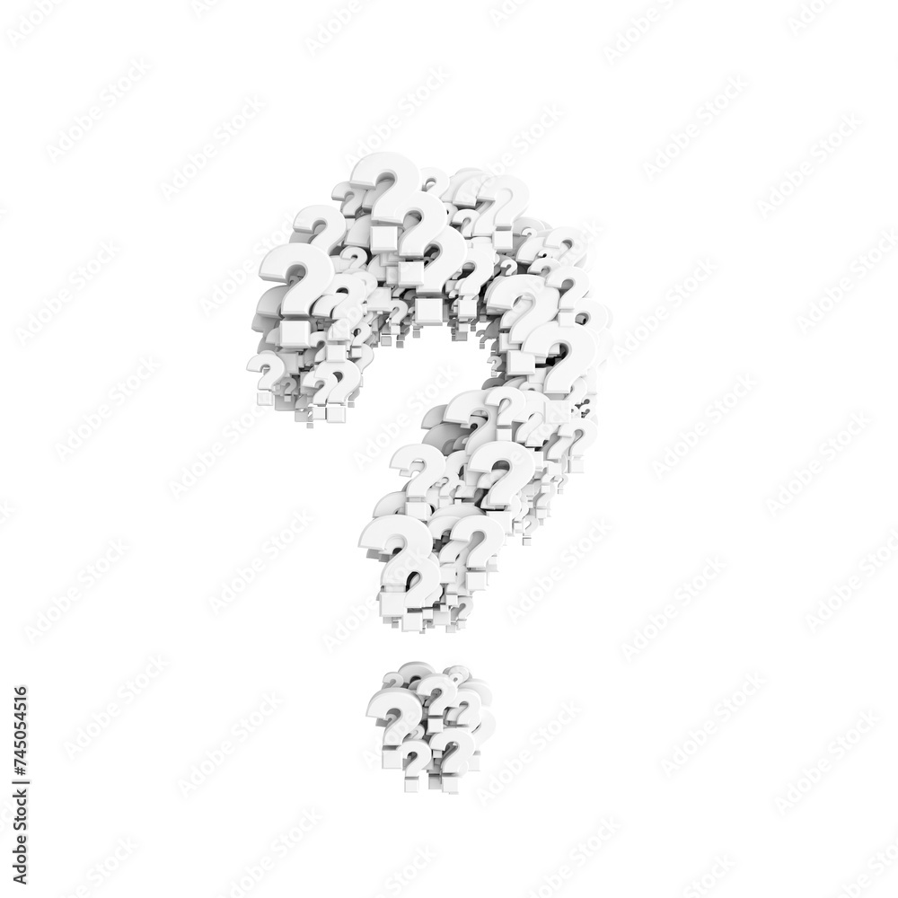 Aufkleber Floating question marks forming a larger question mark on white background. Conceptual design. 3D Rendering