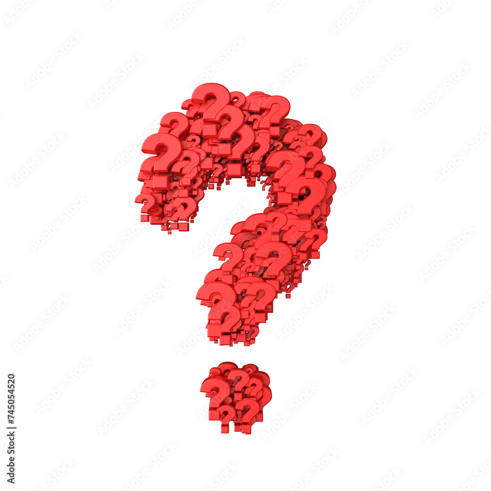 Aufkleber Red floating question marks forming a larger question mark on black background. Inquiry concept. 3D Rendering