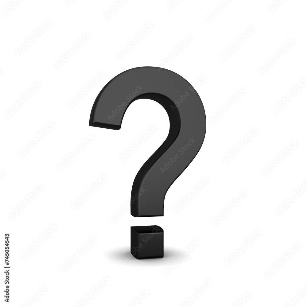 Aufkleber single black 3d question mark on white background. concept of uncertainty. 3d rendering