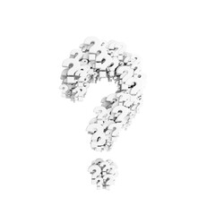 Floating question marks forming a larger question mark on white background. Conceptual design. 3D Rendering