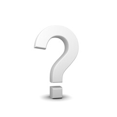 Single 3D question mark standing prominently on white background. Clarity concept. 3D Rendering