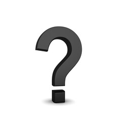 Single black 3D question mark on white background. Concept of uncertainty. 3D Rendering