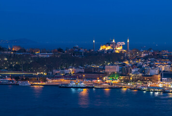 Hagia Sophia and Golden Horn Waterfront at Night