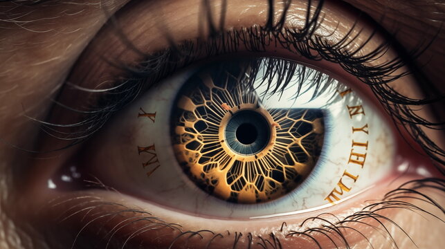 An eye with a clock inside , lifespan time concept,  surrealism, realistic