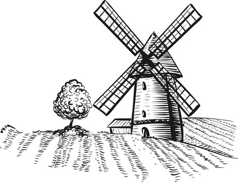 Retro windmill isolated vector design.