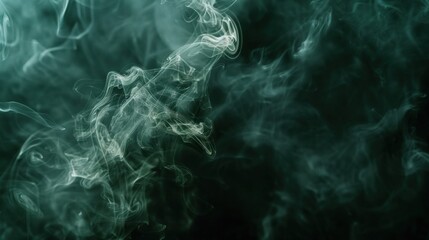 Thin abstract streams of green smoke on black background, creating a mesmerizing smoothness of movement