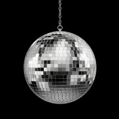 Disco ball on black backround. 3d rendering of discoball