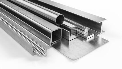 Metallic profiles - products of the different form from metal. Rolled metall concept © Sashkin