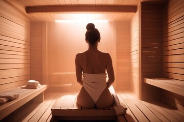 Silhouette of a woman wrapped in a towel in a sauna, spa