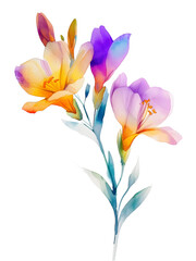 posy of freesia flowers isolated on white background 