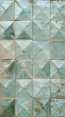 Obraz premium Capturing a serene atmosphere, this image features geometric tiles in soothing light green shades. The design promotes a sense of calm and relaxation with its harmonious pattern.
