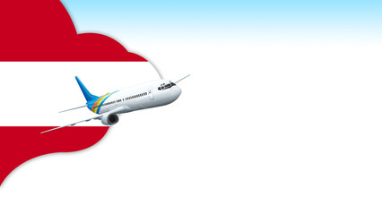 3d illustration plane with Austria flag background for business and travel design - obrazy, fototapety, plakaty