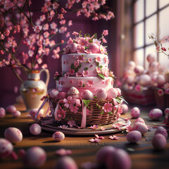 easter cake, pink cake, 