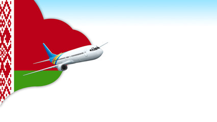 3d illustration plane with Belarus flag background for business and travel design