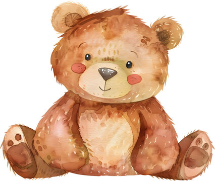 Cute Watercolor Illustration of a Brown Bear in Cartoony Style