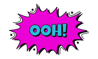 Pink dialog bubble with blue text. Comic speech bubble on transparent background. Comic speech bubble with text and halftone