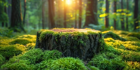 A Stump in a Spring Forest - obrazy, fototapety, plakaty