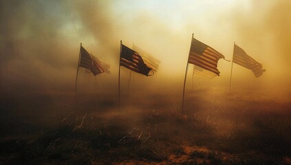 Foggy Flags A Tribute to the American Spirit Generative AI