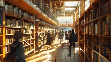 Aisle of Knowledge A Book-Filled Walkway in a Modern Library Generative AI