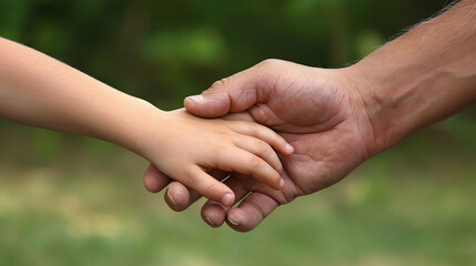 Father hand holding his son close up