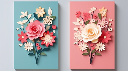set of mother's day greeting cards with paper cut flowers