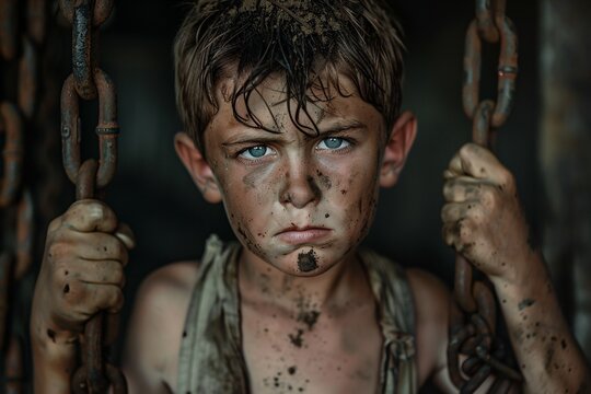 Dirt Boy - A creative title that reflects the image's content, featuring a young boy with dirt on his face and hands, possibly from playing outside. Generative AI