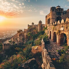 Sunset Serenade A Castle's Majestic View Generative AI