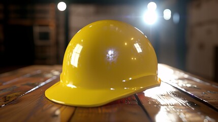 Safety First Yellow Hard Hat on a Table Generative AI - obrazy, fototapety, plakaty