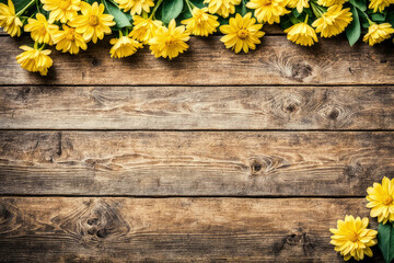 Obraz premium holiday background. yellow flower on old wooden background 