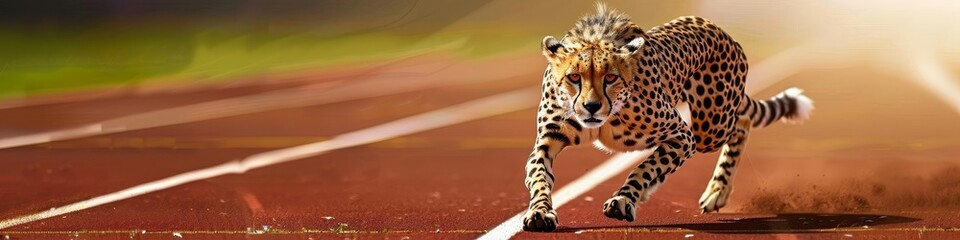 Cheetah in Track and Field Attire - A cheetah poised for a sprint, wearing a track and field outfit, emphasizing its speed. 