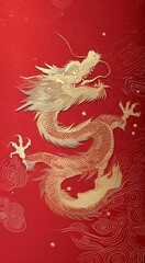 Golden dragon on a red background. Chinese New Year. Vector illustration.