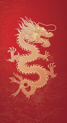 Golden dragon on a red background. Chinese New Year. Vector illustration.