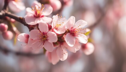 Obraz premium Blossoming cherry branch in soft focus