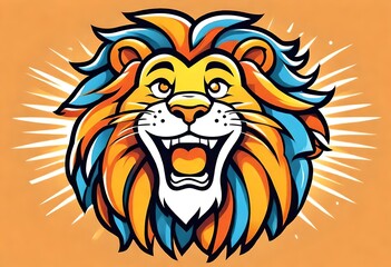 Obraz premium a cartoon vector style illustration of a cute yellow and orange lion with a full mane
